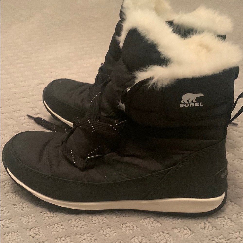 Sorel Kids Black Snow Boots with White Trim
